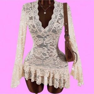 Y2k flare sleeve lace sexy dress